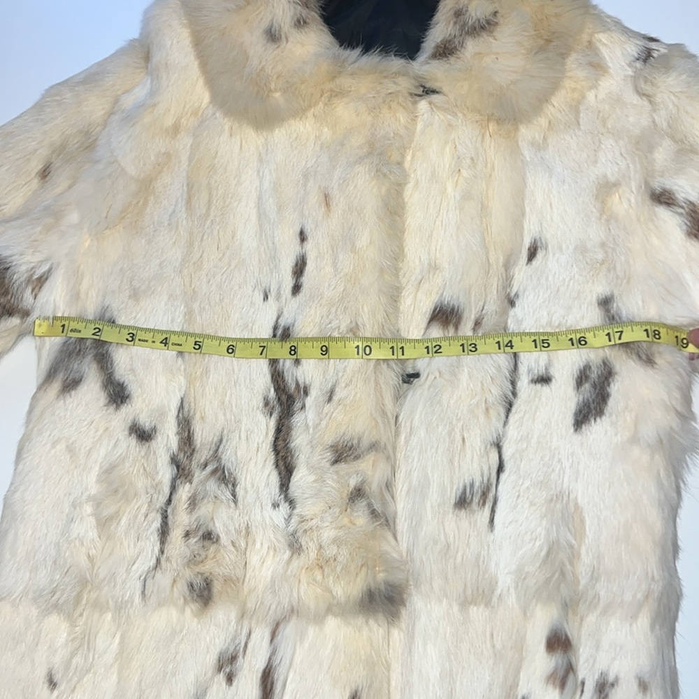 Vintage genuine rabbit fur cream tan brown mid length coat - Picture 12 of 17